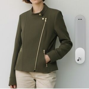 Ann Taylor Dark Green Utility Warm Jacket with Asymmetrical Zip